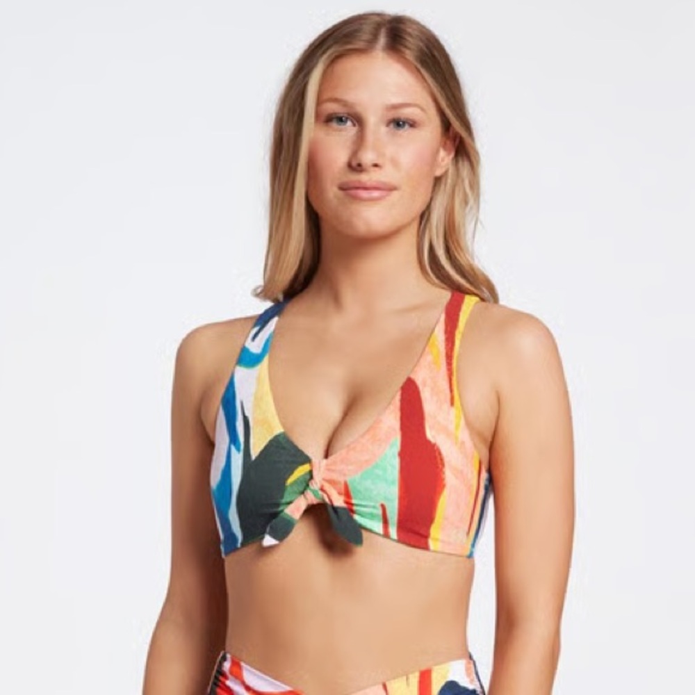 CALIA Tie Front Bikini Top Painterly Floral Multicolor Bikini top